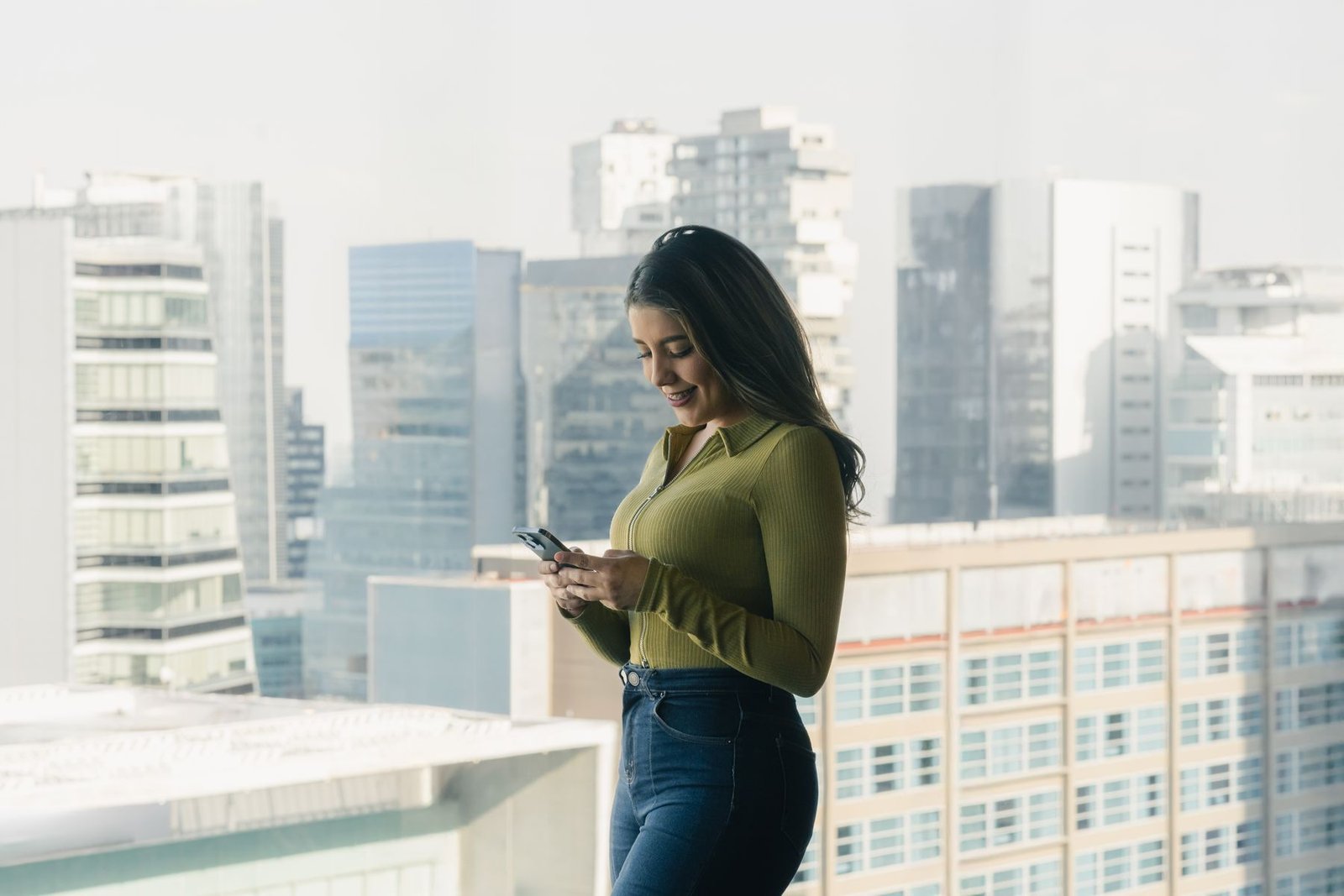 A person using a smartphone outdoors